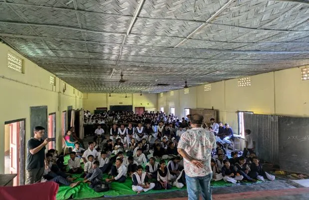 The students of Dergaon Town Middle & HS School participating in the awareness programme  